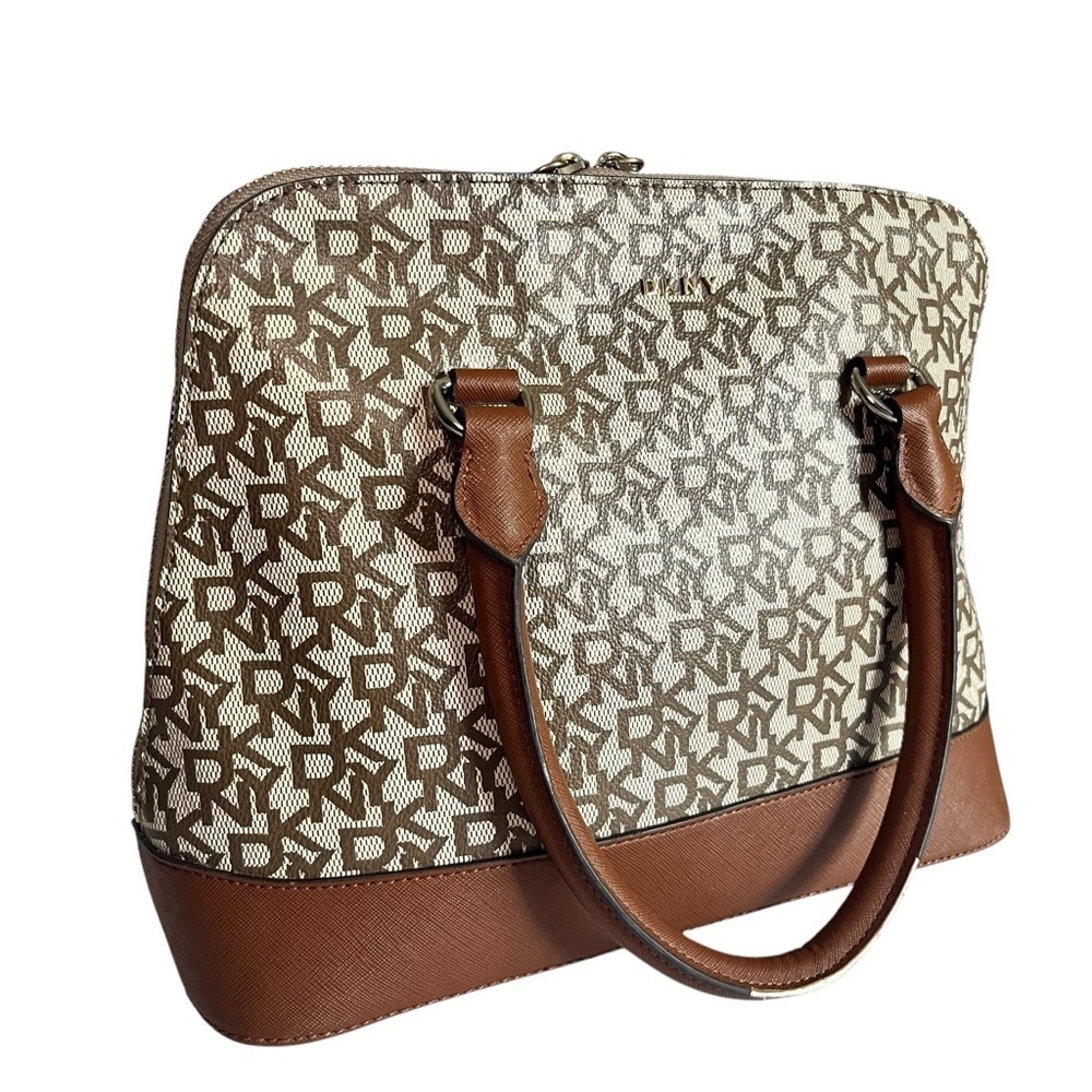DKNY Women Bryant  MD ROUND Brown/ Beige Satchel Bag Purse MSRP:$198 - Picture 2 of 12